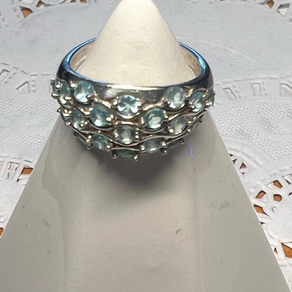 Vintage Sterling Silver Blue 3 Row Size 7 Ring Marked 925